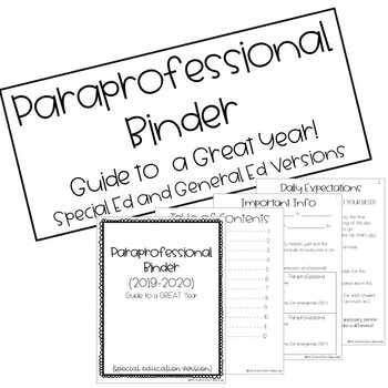 Preview of Paraprofessional Binder - General Ed and Special Ed Versions