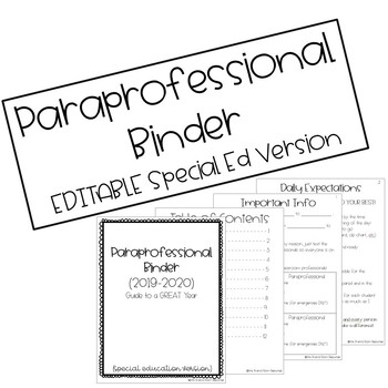 Preview of Paraprofessional Binder - Special Ed Version (EDITABLE)