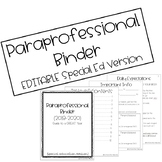 Paraprofessional Binder - Special Ed Version (EDITABLE)