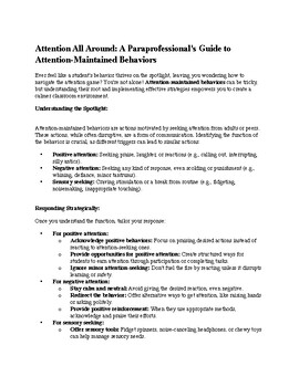 Preview of Paraprofessional Guide: Responding to ATTENTION maintained behavior
