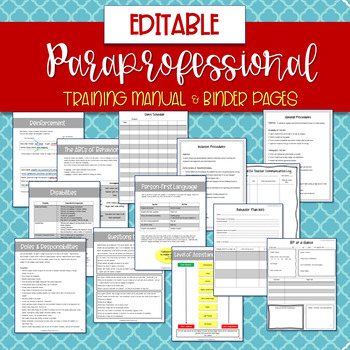 Preview of Paraprofessional Training Manual and Binder Pages {EDITABLE}