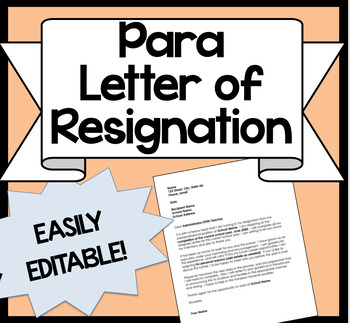 Preview of Paraprofessional or Assistant Teacher Letter of Resignation Template