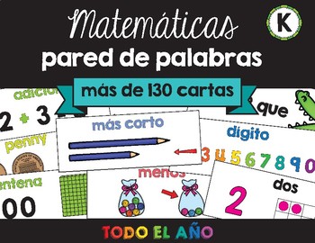 Preview of Kindergarten Math Word Wall in Spanish | Pared de palabras (matemáticas kinder)