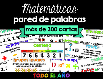 Preview of Math Word Wall in Spanish | Pared de palabras (matemáticas 3/4)