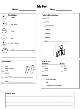 Preview of Parent Communication Daily Note Home- Preschool/Special Education *Editable*