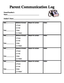 Preview of Parent Communication Documentation Log