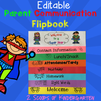 Preview of Parent Communication Flipbook (Editable) Superhero theme