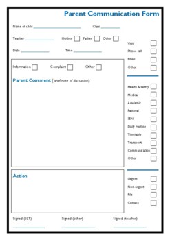 Preview of Parent Communication Form - Fully editable