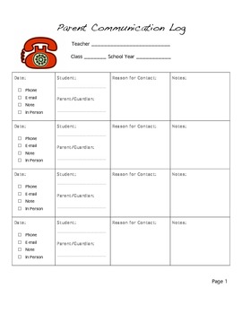 Parent Communication Log by Miss Honey's Teaching Essentials | TPT