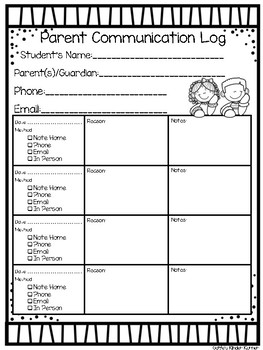 parent communication log by gables kinder korner tpt