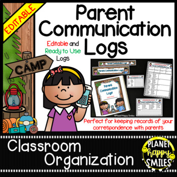 Preview of Parent Communication Logs (EDITABLE) - Camping Theme