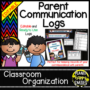 Preview of Parent Communication Logs (EDITABLE) - Rainbow and Black Chevron Print