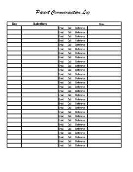 Preview of Parent Communication Log - Fast and easy to use.  Great Timesaver!