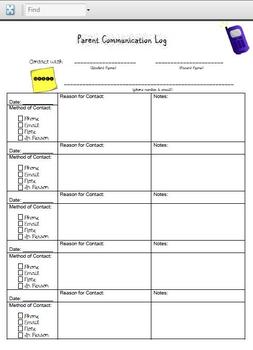 Parent Communication Log Sheet by Linda Wozniak  TpT