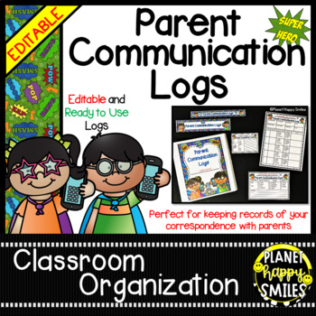 Preview of Parent Communication Logs (EDITABLE) - Super Hero Theme