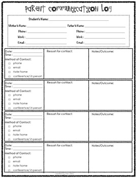 Preview of Parent Communication Log - Teacher Forms