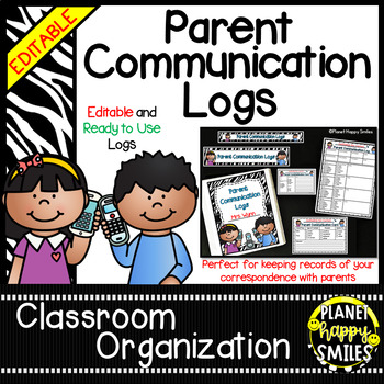 Preview of Parent Communication Logs (EDITABLE) - Zebra Print