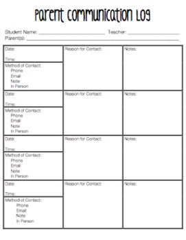 Preview of Parent Communication Log - one page per student