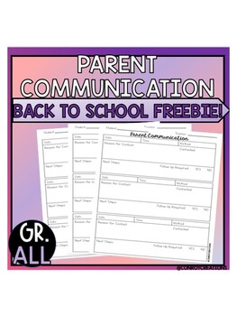 Preview of Parent Communication | Parent Log