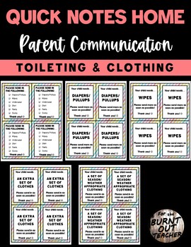 Preview of Parent Communication Quick Note Home Checklist Diapers Wipes Clothes Clothing