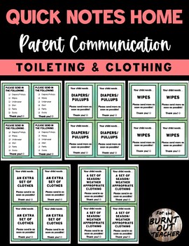 Preview of Parent Communication Quick Note Home Checklist Diapers Wipes Clothes Clothing