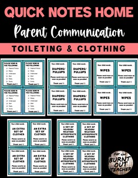 Preview of Parent Communication Quick Note Home Checklist Diapers Wipes Clothes Clothing