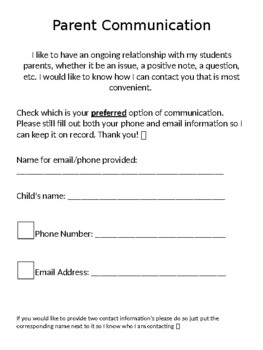 Preview of Parent Communication Survey