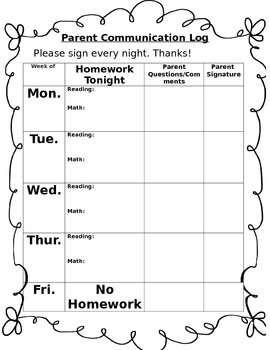 parent homework sheet