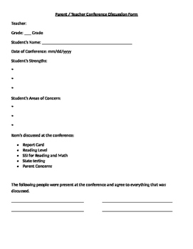 Preview of Parent Conference Form
