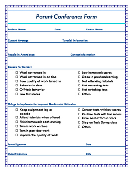 Preview of Parent Conference Form Checklist - PP