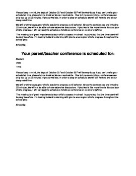 Parent Conference Letter by The Parent's Teacher | TPT