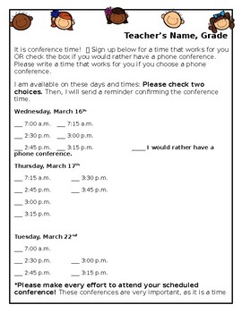 Preview of Parent Conference Sign-up Sheet *editable*