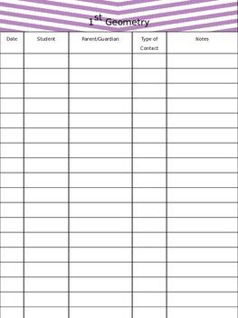 Chevron Parent Contact Form for Teacher Binder EDITABLE | TPT