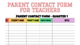 Parent Contact Form for Teachers - Editable Google Doc