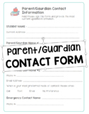 Parent Contact Info Sheet