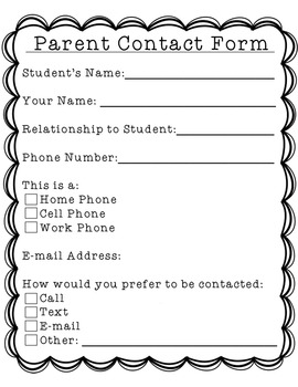 Parent Contact Information Sheet By Emily Weil Tpt