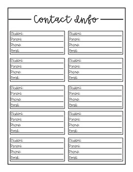 Parent Contact Information Sheet By Anna Glover Tpt