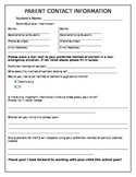 Parent Contact Information sheet