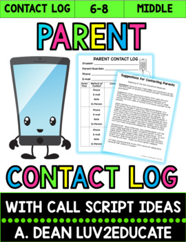 Preview of Parent Contact Log for Middle School