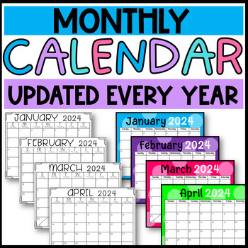 2023 2024 Monthly Calendar Color and Black and White UPDATED EVERY YEAR