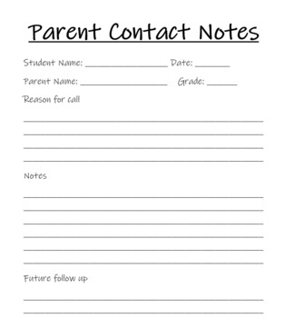 Preview of Parent Contact Template