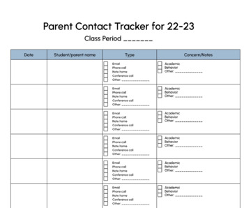 Preview of Parent Contact Tracker