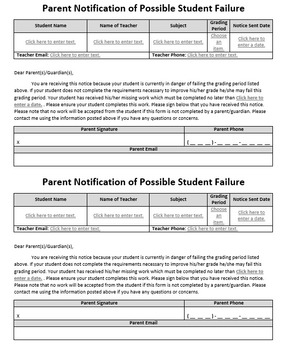 Preview of Parent Failure Warning Letter