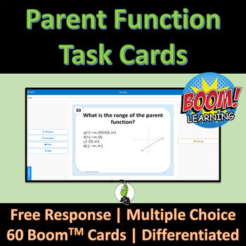 Preview of Parent Function Graph, Domain and Range Boom Digital Task Cards