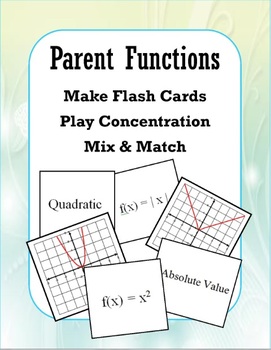 Preview of Parent Functions (Concentration/Flash Cards/Mix and Match)