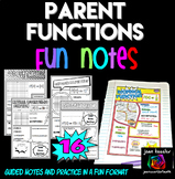 Parent Functions Graphic Organizers and Fun Notes Doodle Pages