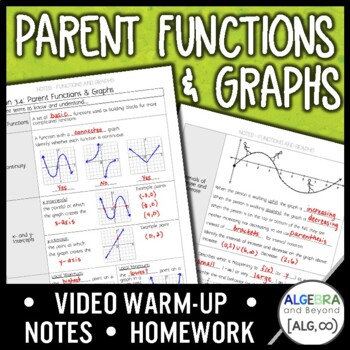 Preview of Parent Functions & Graphs Lesson | Warm-Up | Guided Notes | Homework