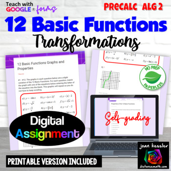 Preview of Parent Functions Graphs Properties Transformation Digital Assignment plus PRINT