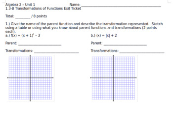 Parent Functions and Transformations Foldable and Worksheet | TpT