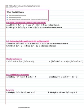 Preview of 3.2 - Adding, Subtracting, and Multiplying Polynomials Guided Notes